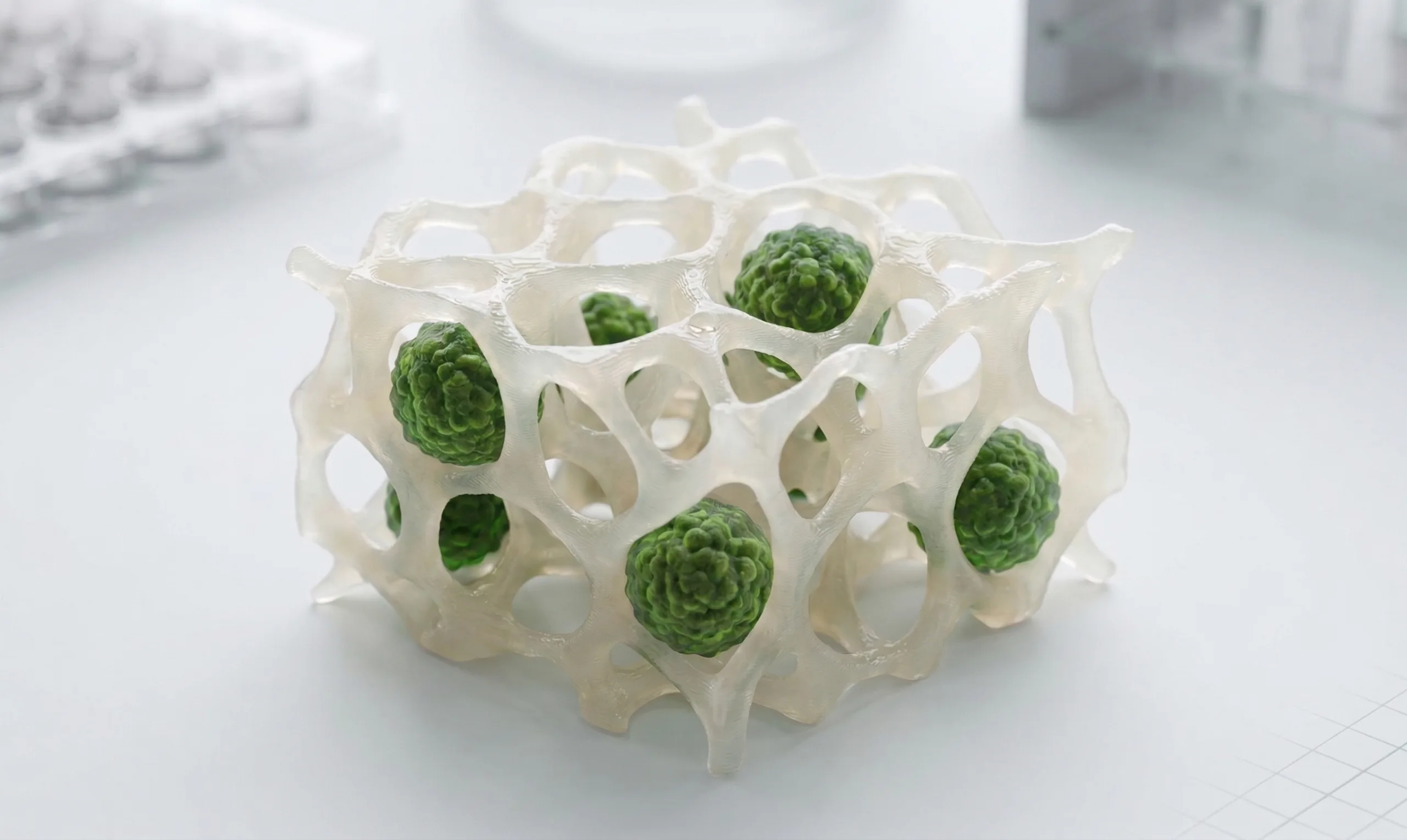 Featured illustration of a 3D bioprinted osteosarcoma model with tumour spheroids embedded in a trabecular-like hydrogel scaffold