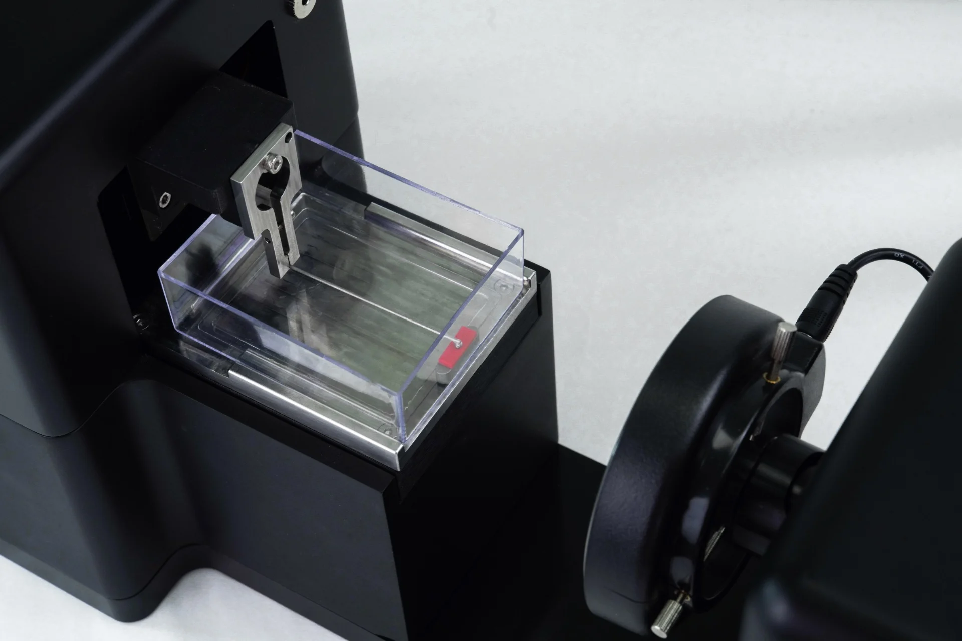 A top-down view of an indentation test on the MicroTester
