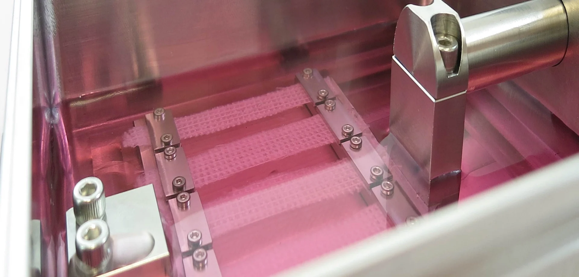 Soft tissue samples being tested in the MCT6 for mechanobiology research