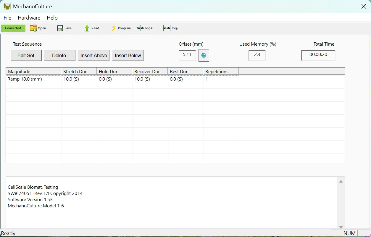 A screenshot of the MCT6 bioreactor software