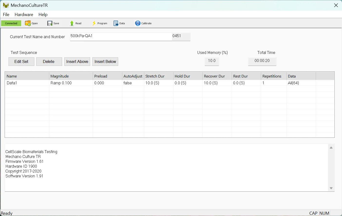 A screenshot of the MCTR bioreactor software