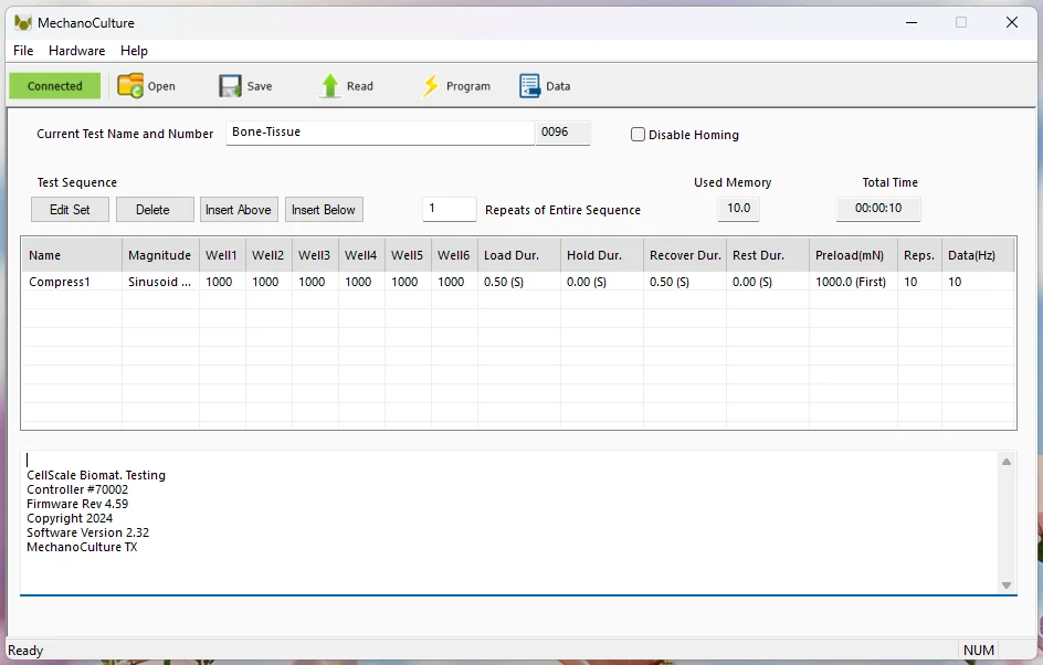 A screenshot of the MCTX software