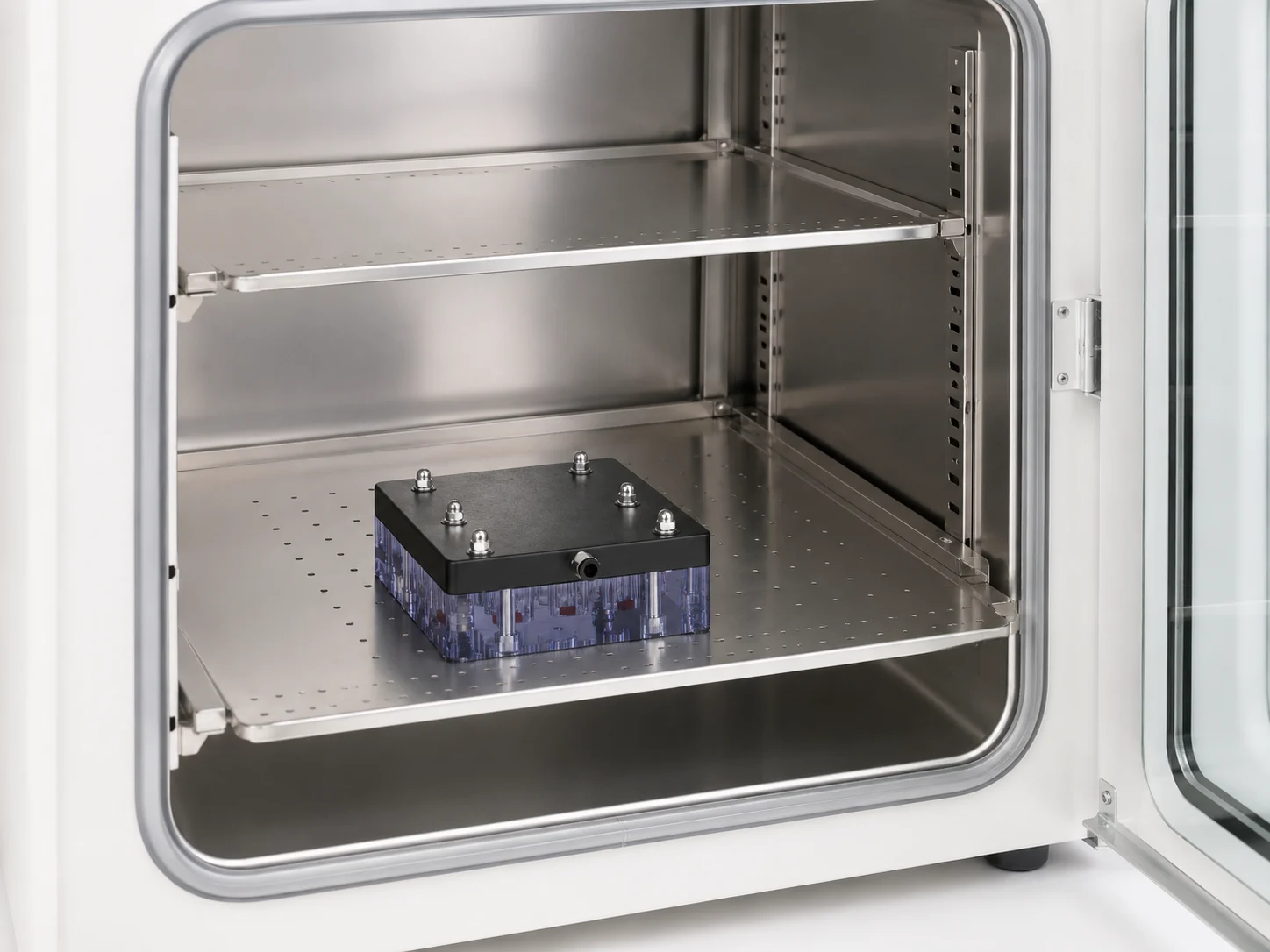 The MCTR hydrostatic pressure stimulation system setup in an incubator
