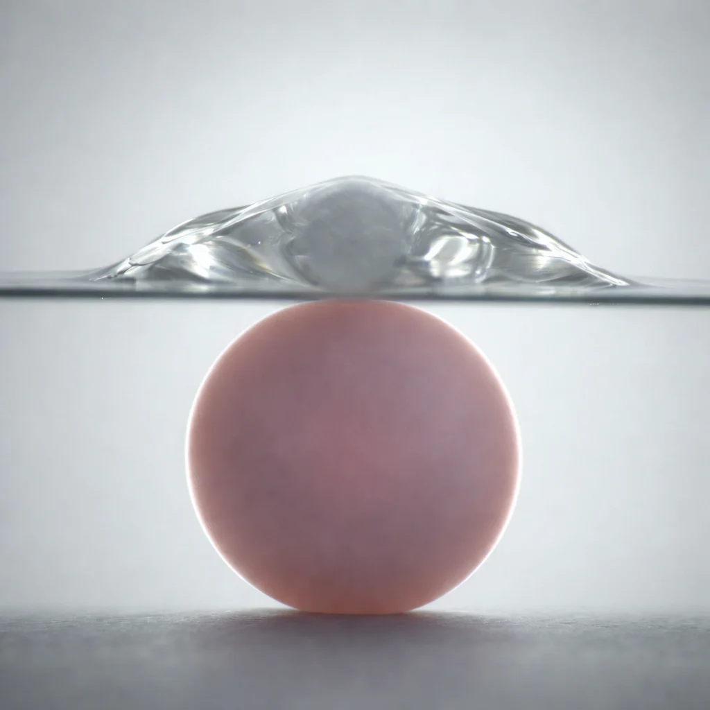 A pink microbe viewed under a compression platen