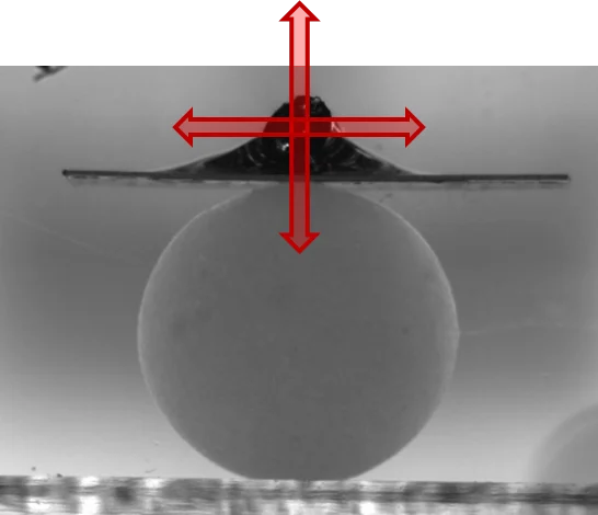 A hydrogel sphere being shear tested on the MicroTester G2