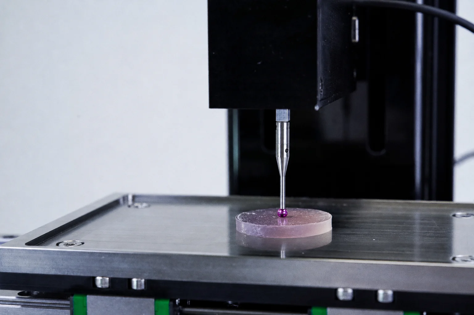 A bioink gradient sample being indentation tested on the UniVert for 3D bioprinting materials research