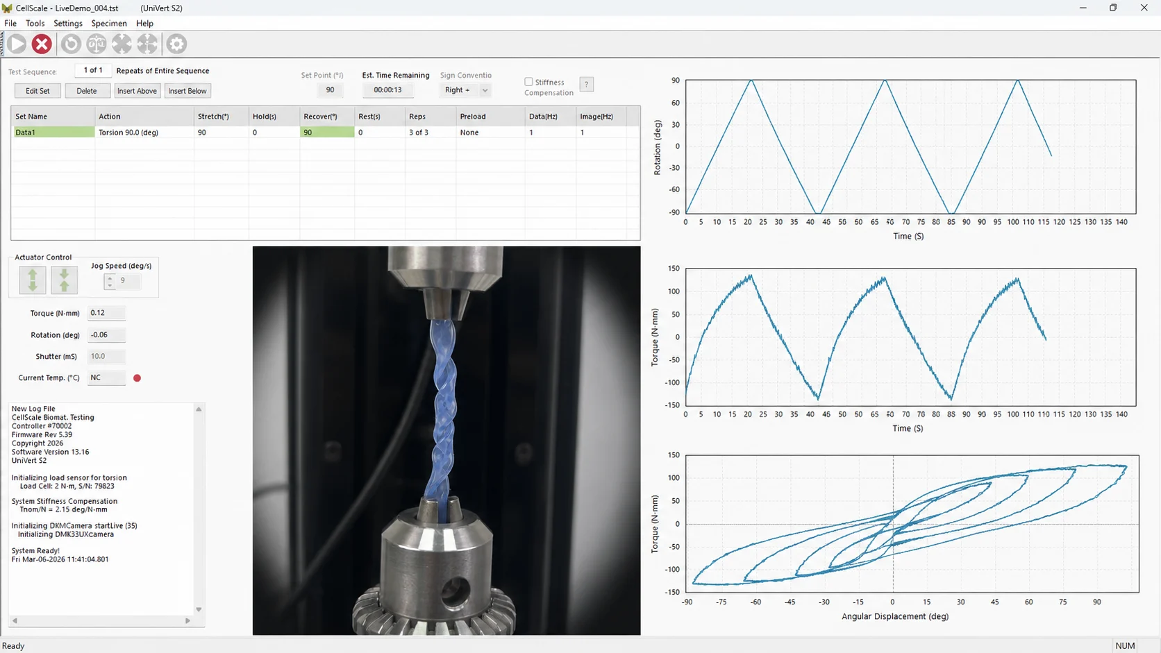 Mockup of torsion testing software