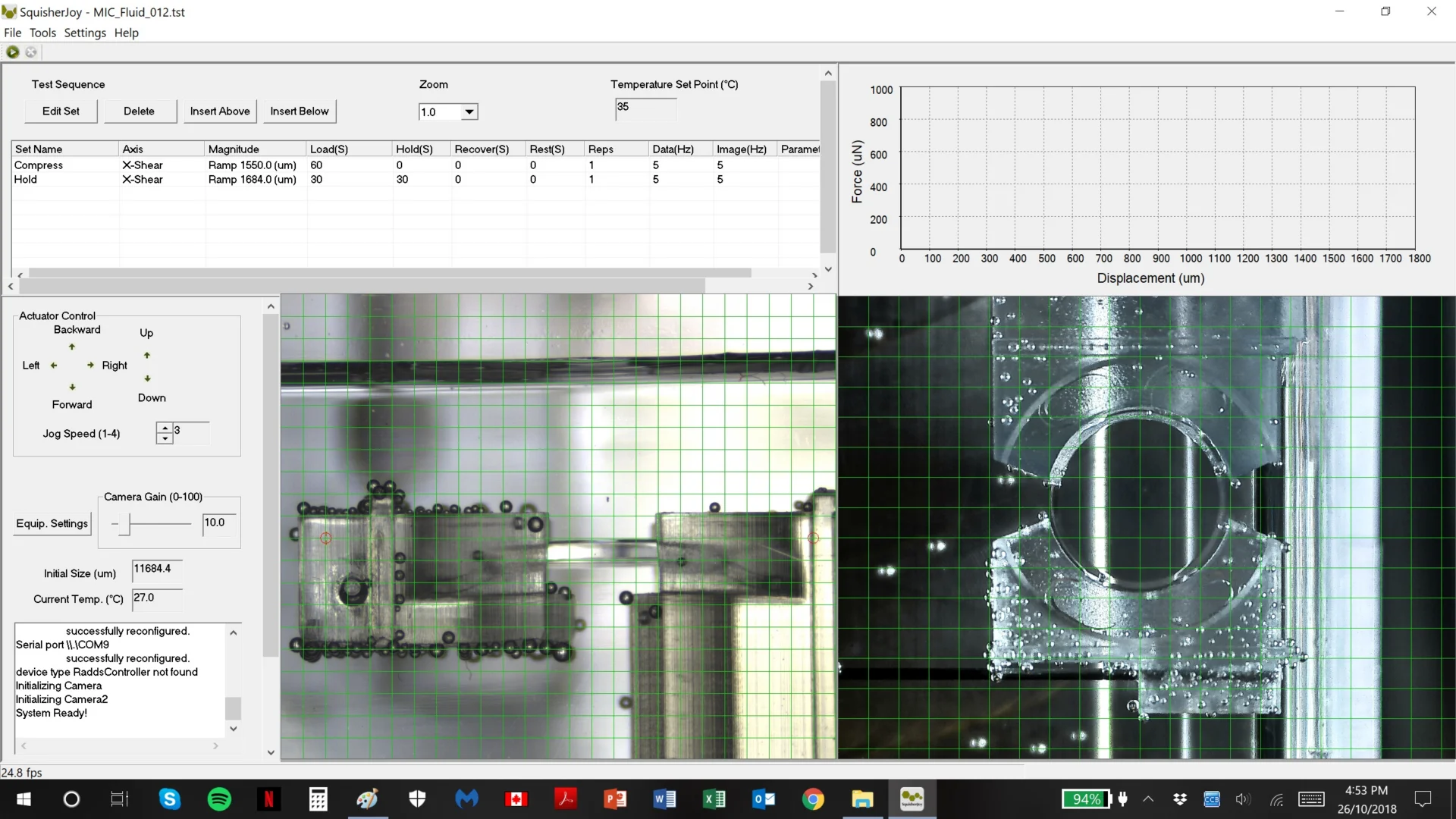 A screenshot of the test software for the IOL device