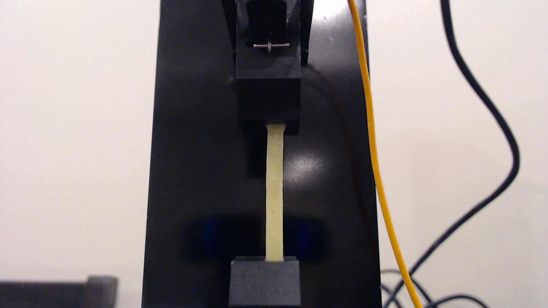 Cooked pasta sample clamped in the UniVert for mechanical testing